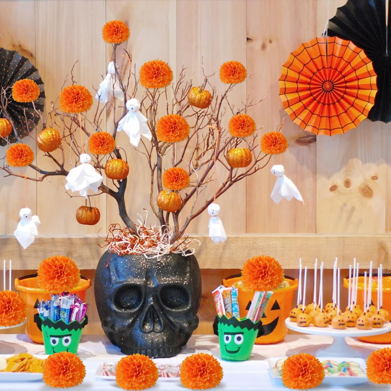 Hananona 50Pcs Artificial Marigold Flower Heads, Silk Marigold Heads Bulk Fake Flowers for Dia De Los Muertos Decor DIY Marigold Garland Day of The Dead Decorations - Image 6