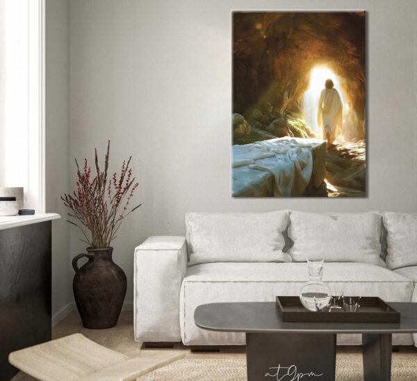Christian Jesus Wall Art Jesus Leaves the Tomb Canvas Painting Resurrected Savior Leaves the Tomb Posters Prints He Is Risen Pictures for Church Home Bedroom living room Home Wall Decor Framed - Image 4