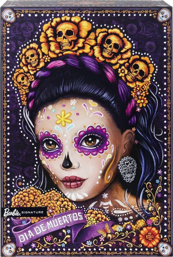 Barbie 2021 Dia De Muertos Doll (11.5-in) Wearing Traditional Embroidered Dress, Flower Crown & Calavera Face Paint, Gift for Collectors - Image 6