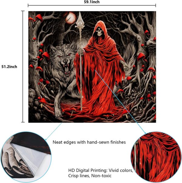 Invoibler Goth Wolf Moon Mushroom Skeleton Flowers Wall Tapestry for Bedroom (51.2 x 59.1 inches) - Image 6