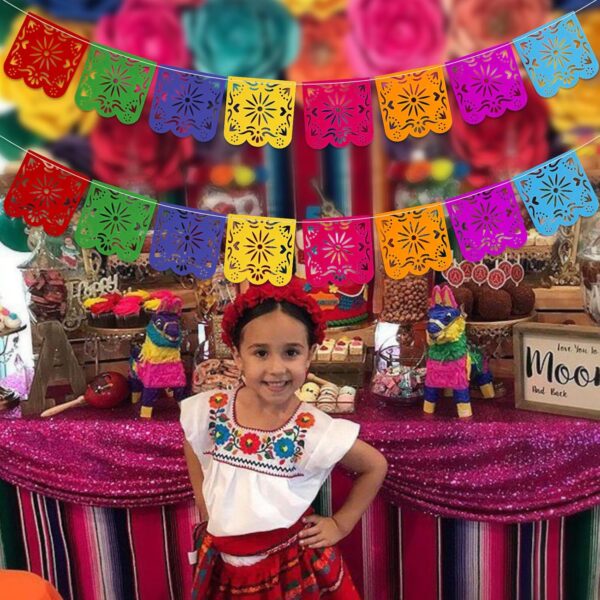 2 Pieces Mexican Party Decorations Banners, Felt Colorful Day of the Dead Papel Picado Banner, Fiesta Birthday Baby Shower Party Decorations, Dia De Los Muertos Garland, Cinco de Mayo Flags - Image 5
