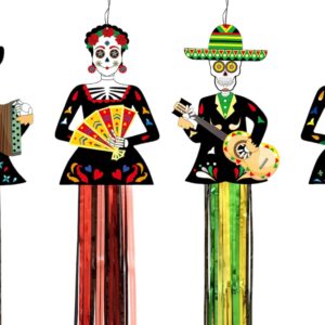 4pcs Large Day of The Dead Decorations, 4.06ft Dia De Los Muertos Hanging Sugar Skull Decor, Ofrenda for Altar, Halloween, Home, Party, Outdoor & Indoor, Office