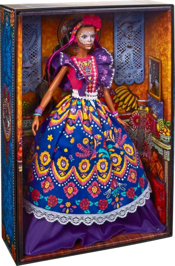 Barbie Signature Doll, 2022 Dia De Muertos Collectible, Traditional Ruffled Dress with Flower Crown & Calavera Face Paint - Image 6
