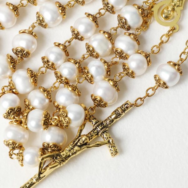 Rosary Beads Catholic for Woman 8-9mm AAA+ Freshwater White Natural Real Pearl Rosary Beads. - Image 6