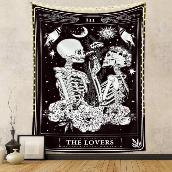Naykow Skull Tapestries Black and White Skeleton Gothic Grunge Dark Witchy Wall Hanging Decor Tapestry for Bedroom Aesthetic Alt Room (60x80 inches vertical) - Image 2