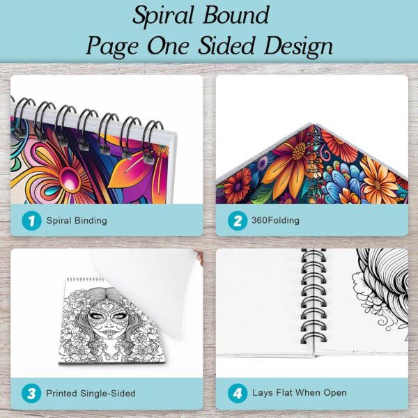 Sugar Skull Women Coloring Book for Adult Women Relaxation, Spiral Bound, Printed Single-Sided, Adult Coloring Book for Women 24 Pages Coloring Book Arts and Crafts Sugar Skull Gift for Adult Women - Image 2