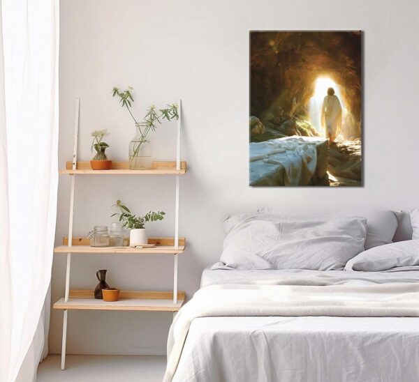 Christian Jesus Wall Art Jesus Leaves the Tomb Canvas Painting Resurrected Savior Leaves the Tomb Posters Prints He Is Risen Pictures for Church Home Bedroom living room Home Wall Decor Framed - Image 2
