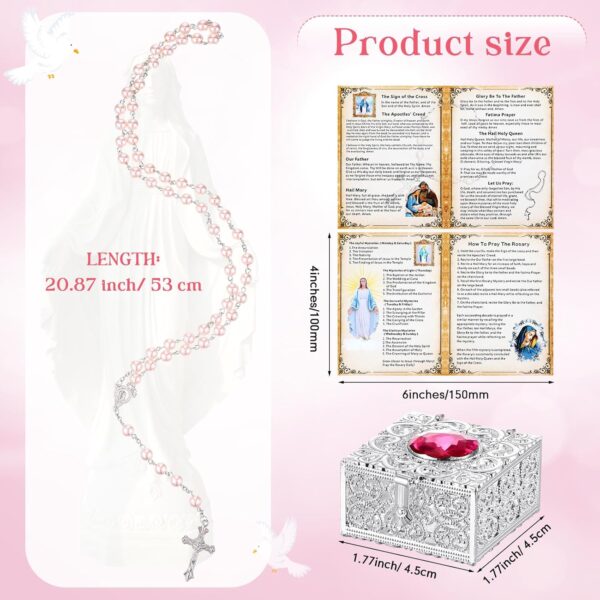 Quelay Rosary Beads Catholic for Women Pearl Rosary Catholic Necklace with Pray Card First Communion Gifts - Image 2