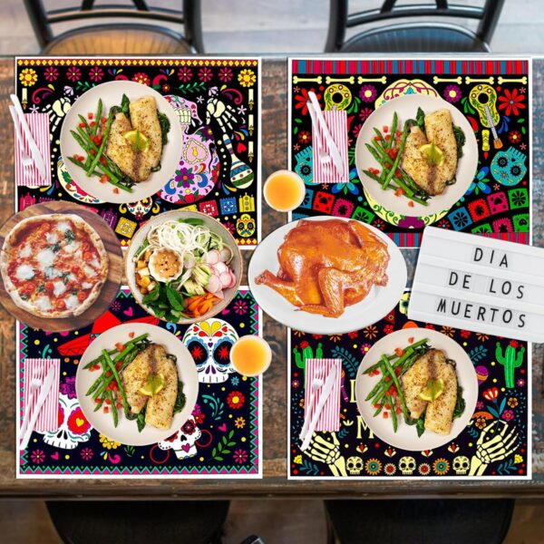 HOWAF 24 PCS Sugar Skull Day of The Dead Coloring Placemats with 24 Paint Pens,Dia De Los Muertos Disposable Table Mat for Classroom DIY Activities Halloween Coloring Paper Placemats - Image 5