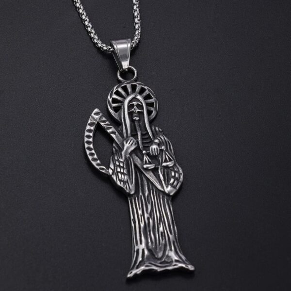Stainless Steel Holy Saint Death Santa Muerte Grim Reaper Pendant Necklace - Image 2