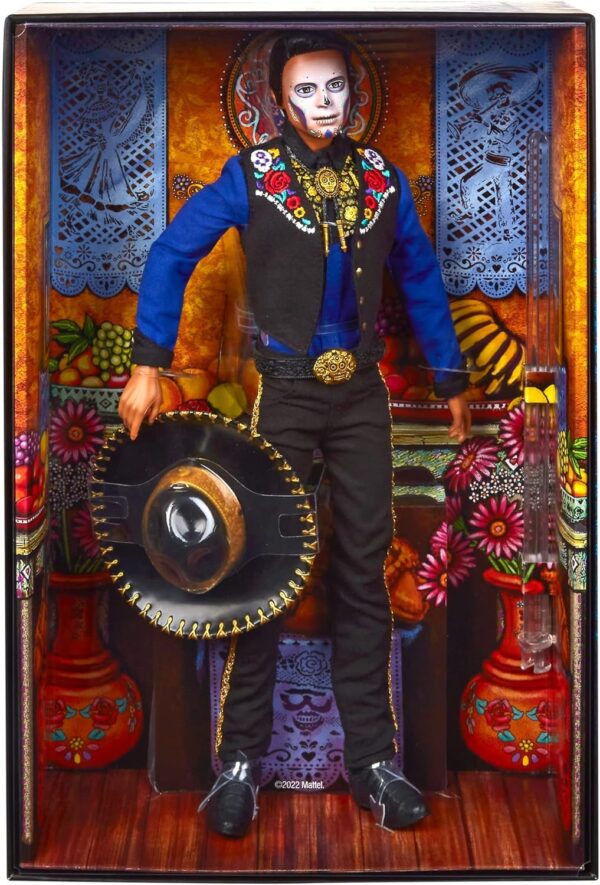 Barbie Signature Fashion Doll, 2022 Día De Muertos Ken Collectible Wearing Shirt, Vest & Sombrero with Calavera Face Paint - Image 6
