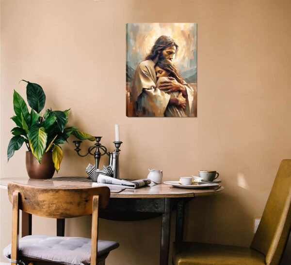 Jesus Embracing Woman Wall Art Safe Haven Poster Jesus Canvas Prints Christian Spiritual Painting Bible Art Pictures Jesus and Girl Wall Decor for Bedroom Living Room Dining Room Church Framed - Image 3
