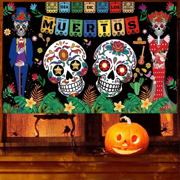 Day of The Dead Backdrop Dia DE Los Muertos Extra Large Fabric Banner for Halloween Party Mexican Fiesta Skull Photography Party Decoration - Image 7