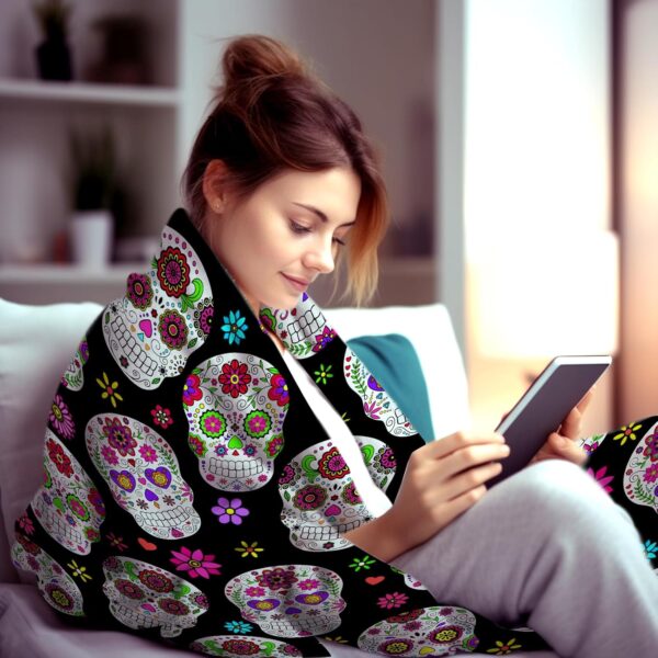 Sugar Skull Gifts for Women,Unique Skull Blanket for Adults Men Kids Girls,Skull Blankets and Throws for Home Bed Sofa Couch Christmas Halloween Best Gifts 50"x40" - Image 3