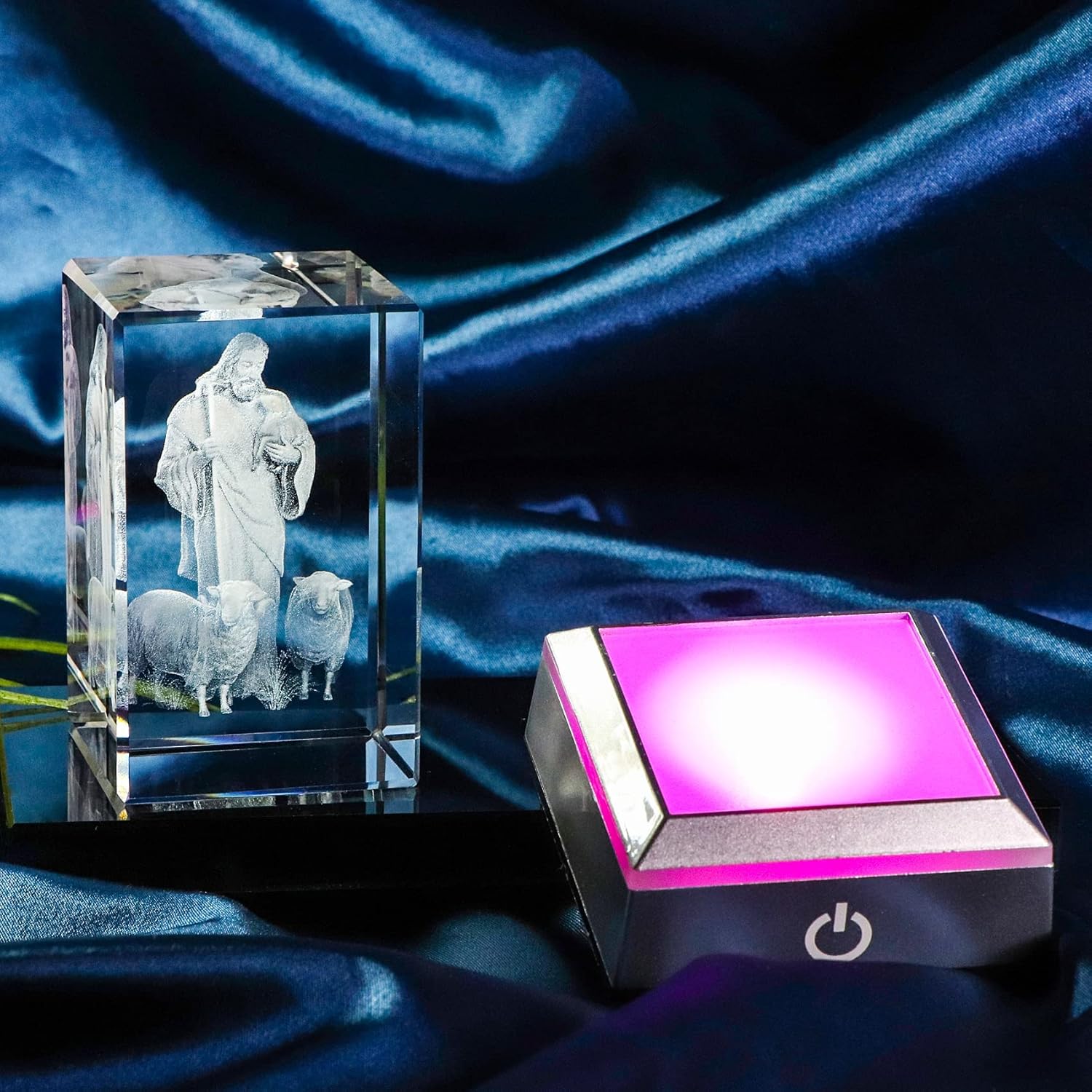 YWHL 3D Crystal Good Shepherd Statue with Colorful Base Laser Engraved Jesus Figurine for Religious Gifts for Women Men on Christmas, Christian Catholic Church Keepsakes - Image 5