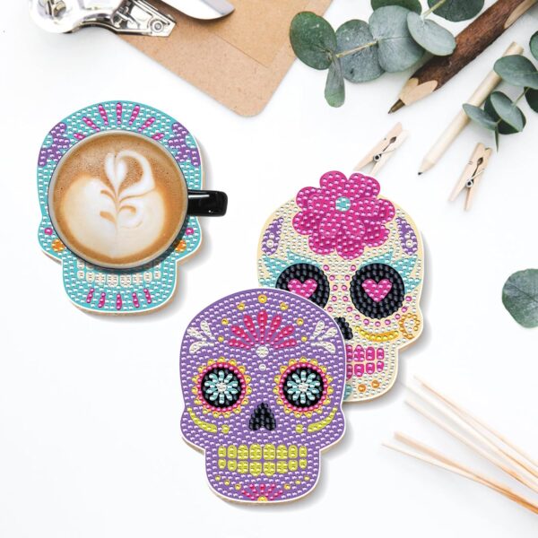 Sugar Skull Diamond Art Coasters - 6 PCS DIY Colorful Diamond Painting Coasters Kits Home Table Decor Art Craft Supplies The Day of Dead Día De Los Muertos Gift for Skull Lovers Mexicans - Image 7