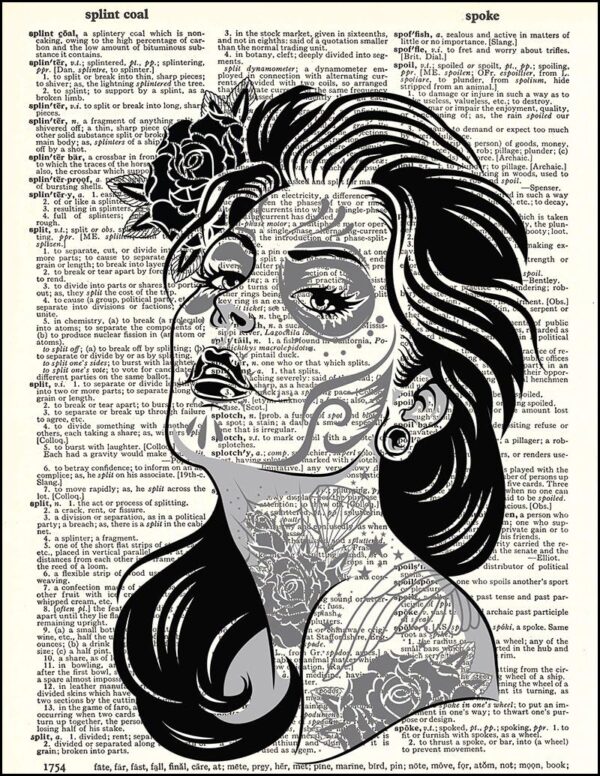 Dictionary Art Print - Day of the Dead Sugar Skull Girl Large - Printed on Recycled Vintage Dictionary Paper - 8"x11" - Mixed Media Poster on Vintage Dictionary Page
