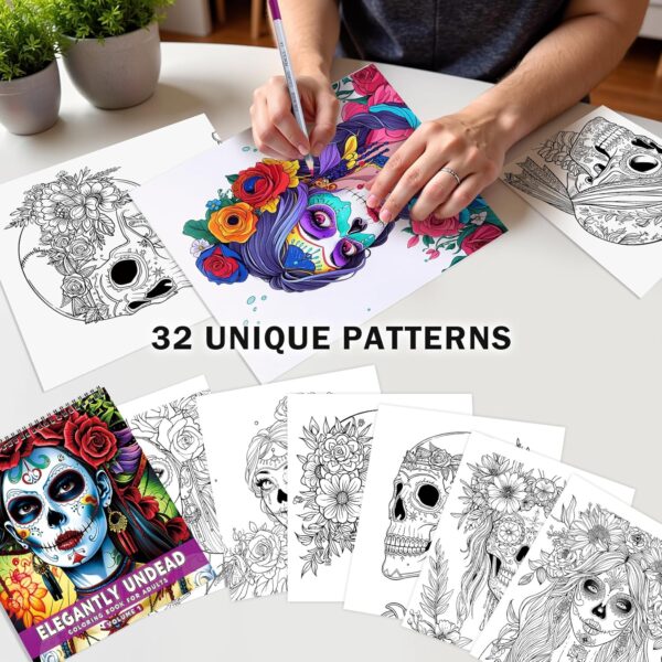 FUN LAVIE Sugar Skull Coloring Book for Adults: 32 Spooky Sugar Skulls Women Designs for Mindfulness Stress Relief and Adult Relaxation, Spiral Bound,Sugar Skull Gifts for Women and Halloween Fun - Image 6