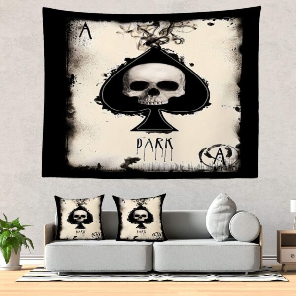 Batmerry Skull Tapestry, Santa Muerte Tarot Picnic Mat Hippie Trippy Tapestry Wall Art Meditation Decor for Bedroom Living Room Dorm, 51.2 x 59.1 Inches, Fashion Retro - Image 3