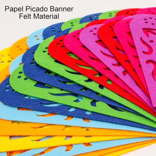 2 Pieces Mexican Party Decorations Banners, Felt Colorful Day of the Dead Papel Picado Banner, Fiesta Birthday Baby Shower Party Decorations, Dia De Los Muertos Garland, Cinco de Mayo Flags - Image 3