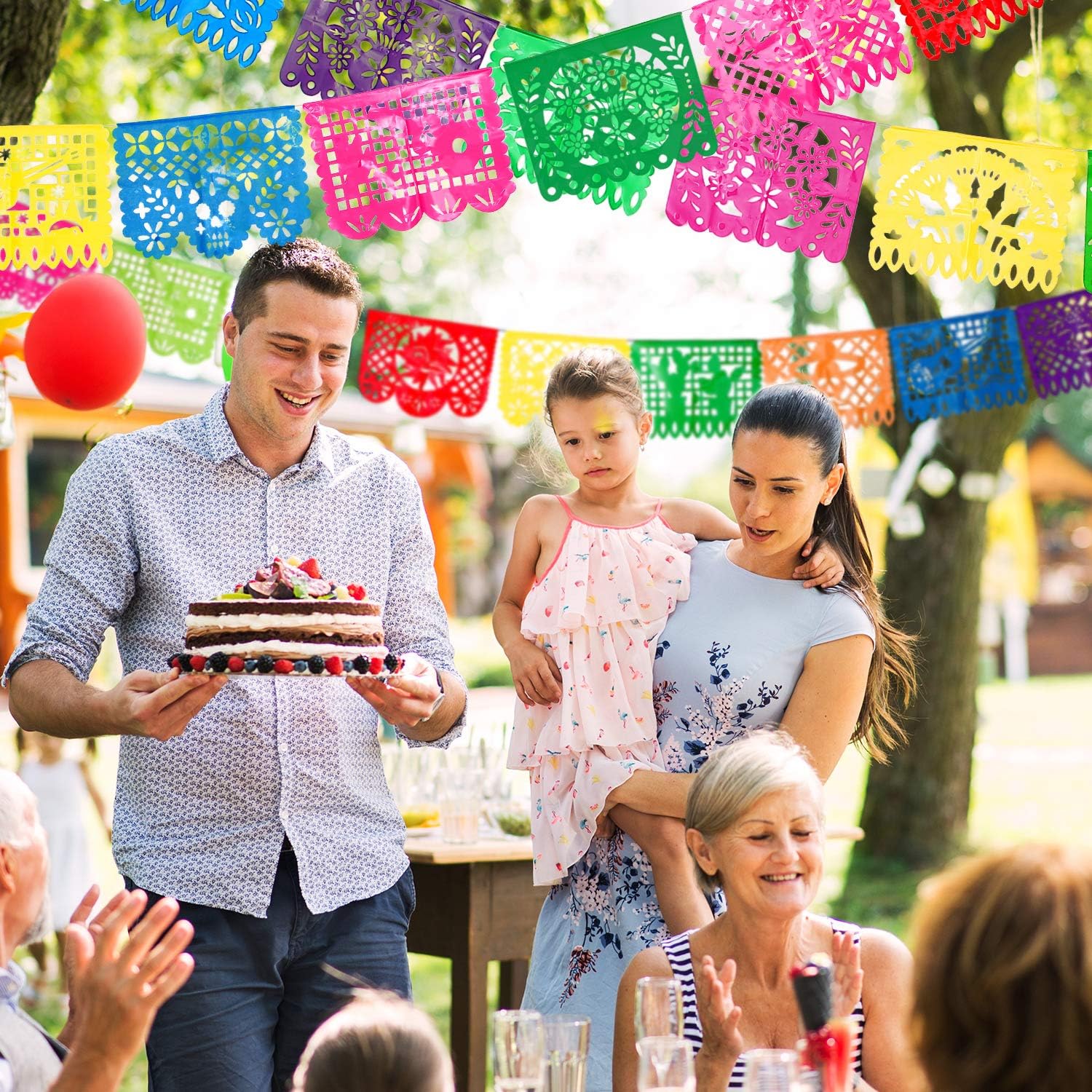 4 Packs Mexican Party Banner 60 Feet Fiesta Plastic Papel Picado Banner Cinco de Mayo Dia De Los Muertos Decor Day of The Dead Decorations Mexican Fiesta Themed Party Decorations Supplies - Image 3