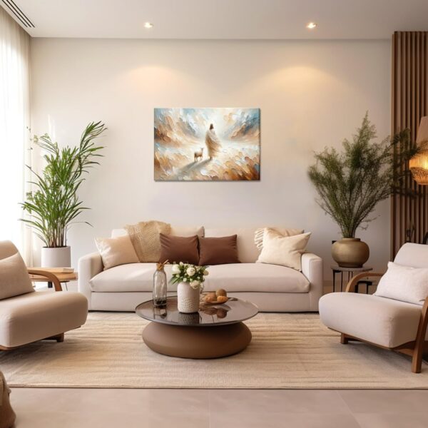 Jesus Leaves the 99 Sheep Canvas Wall Art, Christian Jesus Lamb Wall Decor Painting, The Lost Sheep Bible of Parable Posters Prints for Living & Prayer Room Church Home Decor 12x16 In Framed - Image 2