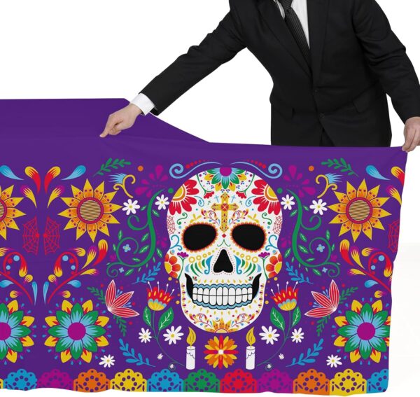 Day of The Dead Party Disposable Tablecloth Plastic Sugar Skull Table Cover for Dia De Los Muertos Party Decoration 54 X 108 inch 3 Pack for Day of The Dead Party - Image 3