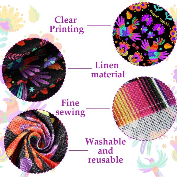 Mexican Fiesta Table Runner Cinco de Mayo Floral Linen Dia De Los Muertos Table Runner for Day of The Dead Altar Muertos Dinning Table Party Decoration Kitchen Supply (13 x 72In) - Image 3