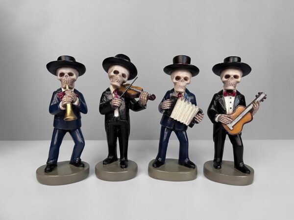 JORAE Skeletons Statue Mariachi Band Skull Halloween Figurines Home Decorative Set of 4 Day of The Dead Collectible Folk Musician Players, 5.5In - Image 2
