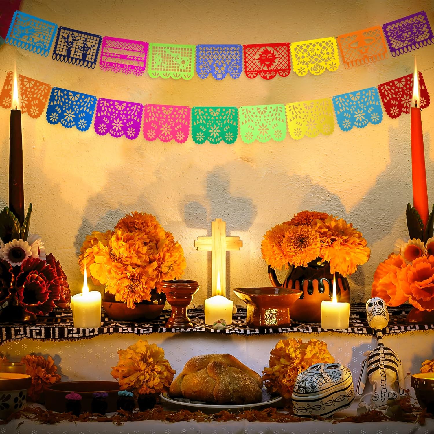 7 Pack Papel Picado Banner Mexican Party Fiesta Flag Cinco De Mayo Theme Party Decorations Day of The Dead Felt Garland Dia De Los Muertos Decor for Mexican Birthday Party Supplies, 68.6 ft Total - Image 3