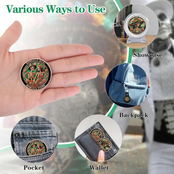 Memento Vivere Challenge Coin Momento Mori, La Catrina Coin Commemorate The Lost Embrace of Eternity Carpe Coin Time Reminder Inspirational CoinsGifts for Mexican Day of The Dead - Image 7