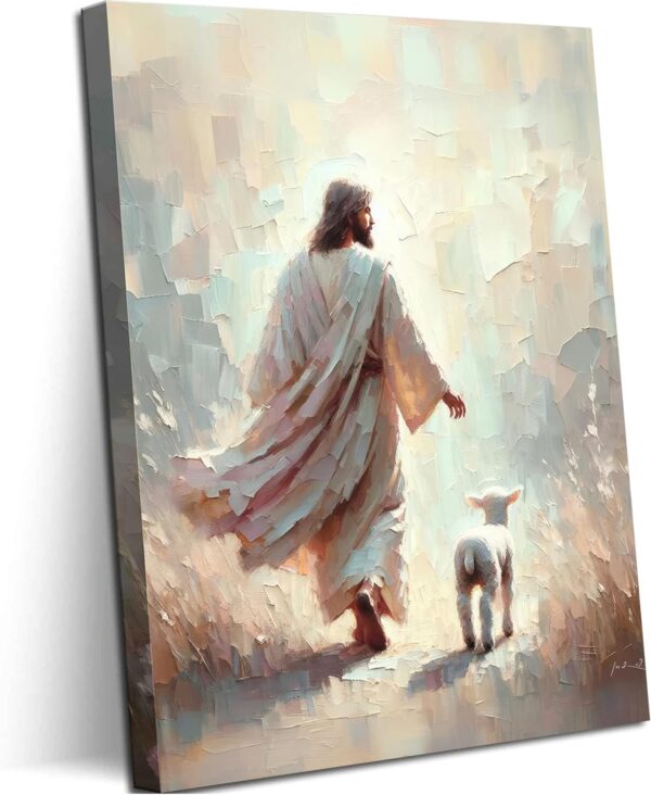 Jesus Leave 99 Sheep Canvas Wall Art Bible Stories Wall Decor The Lost Lamb Painting Picture Jesus Lamb Poster Prints God Faith Artwork for Bedroom Prayer Room Church Home Decoration 12X16