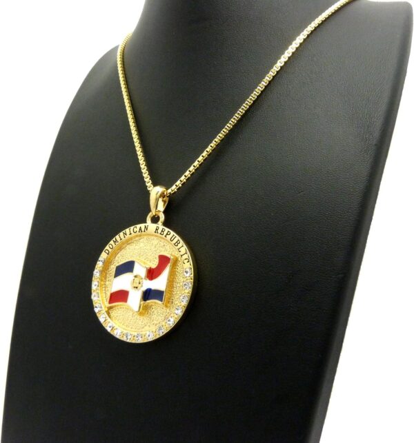 Dominican Republic Flag Pendant 24" Various Chain Necklace in Gold, Silver Tone - Image 6