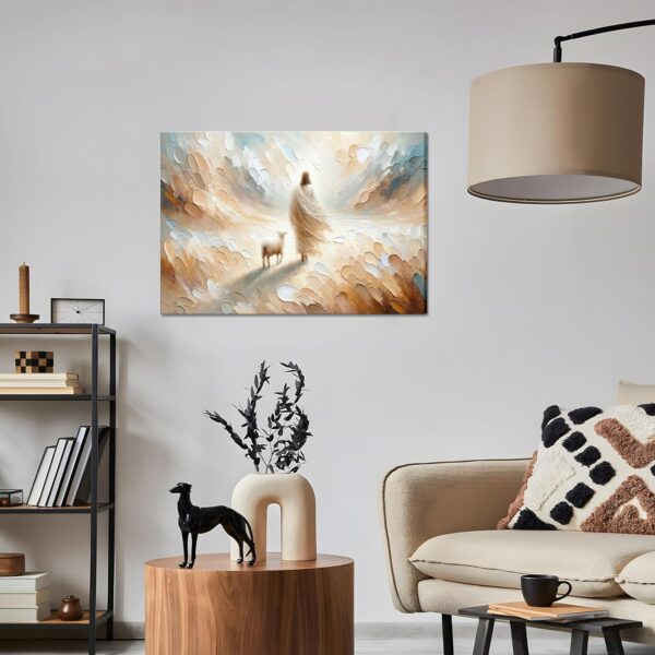 Jesus Leaves the 99 Sheep Canvas Wall Art, Christian Jesus Lamb Wall Decor Painting, The Lost Sheep Bible of Parable Posters Prints for Living & Prayer Room Church Home Decor 12x16 In Framed - Image 3