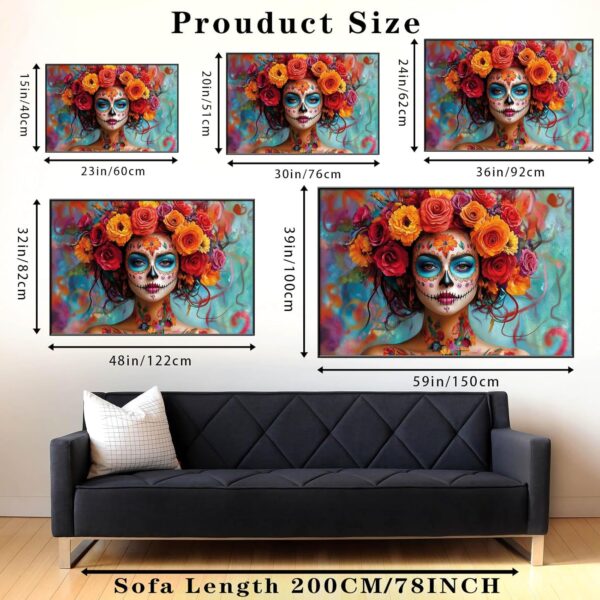 Day of The Dead Canvas Print, Dia De Los Muertos Canvas Wall Art, Woman in Calavera Makeup Art, Sugar Skull Witch Print, Dia De Los Muertos Picture Wall Decor, Mexican Dia De Los Muertos (Black Framed, 36"x24"|92x62cm) - Image 4