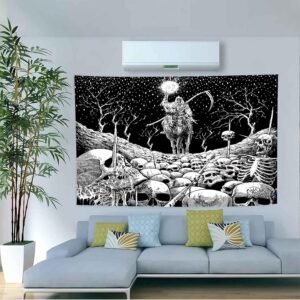 Aidatain Grim Reaper Skull Tapestry Skeleton Death Wall Hanging Tapestries for Men Bedroom Fantasy Cool Tapestry Flannel Fabric 40"x30" Background Wall Art for Living Room Home Dorm Decor GTDWAT198