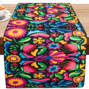 Mexican Table Runner Fiesta Party Dia De Los Muertos and Cinco De Mayo Decoration Linen 72" x 13" Inches Table Runner for Day of The Dead Home Dining Room Kitchen Tablecloth