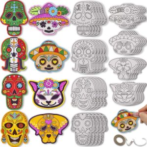 40 Pcs Sugar Skull Paper Ornaments Day of The Dead Coloring Craft Kit Color Your Own Paper Sugar Skull Dia De Los Muertos DIY Mexican Party Decorations Fiesta Blank Cutout Hanging Slices