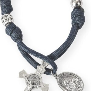 Nazareth Store Strong Military One Decade Paracord Rosary Silver Beads Pocket Car Rosary Pray For Us St. Joseph Medal & St. Benedict Cross