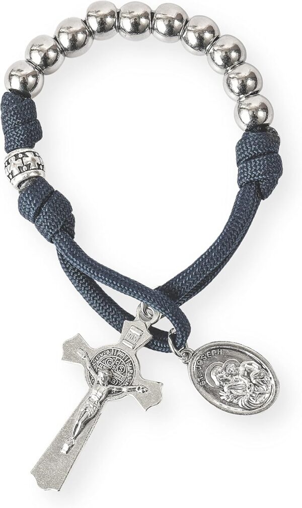 Nazareth Store Strong Military One Decade Paracord Rosary Silver Beads Pocket Car Rosary Pray For Us St. Joseph Medal & St. Benedict Cross