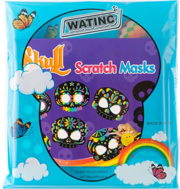 WATINC 30pcs Day of The Dead Skull Scratch Mask Gift Set for Kids, Halloween DIY Magic Scratch Paper, Skull Craft Kit to Mexican School Classroom Activity Art Project Party Favors Supplies - Image 7