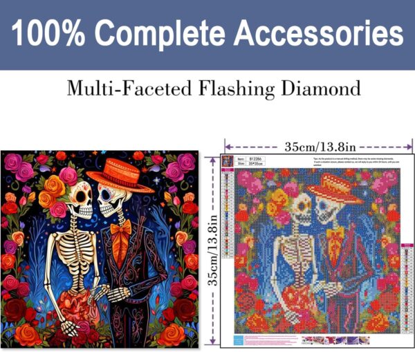 ijbnhd Skeleton Diamond Painting Kits for Adults-Valentine Diamond Art Kits for Adults Full Drill Diamond Painting Skull Gem Art and Crafts Home Decor 14x14inch - Image 2