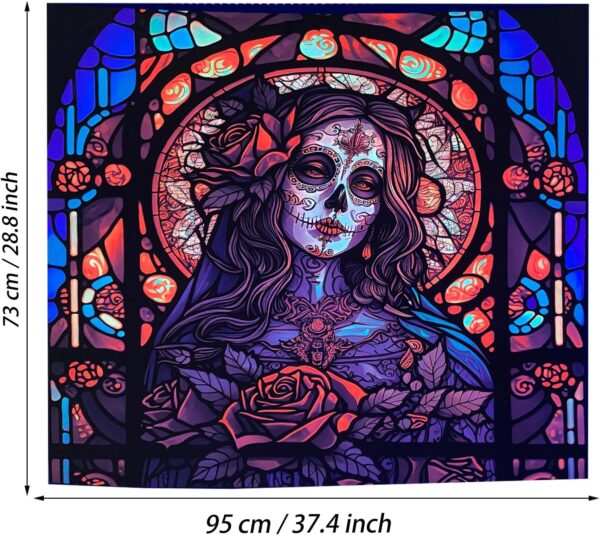 RILACON Day of The Dead Black Light Reactive Tapestry Rose Suger Skull Wall Hanging Tapestry Glow in the Dark Church Skeleton Poster Trippy Wall Art Decor for Bedroom Living Room - Image 2
