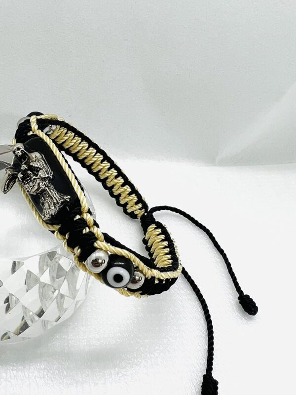 Pulsera de Santa Muerte metal Plateada e imagen Santa Muerte 7 potencias doble tejida Bk/Gl - Image 2