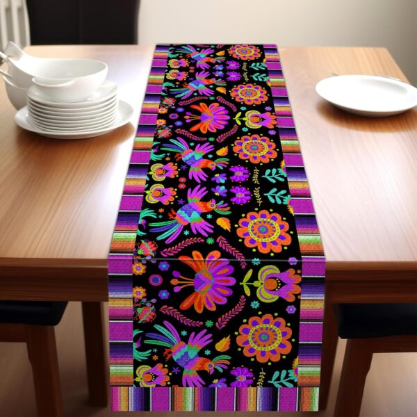 Mexican Fiesta Table Runner Cinco de Mayo Floral Linen Dia De Los Muertos Table Runner for Day of The Dead Altar Muertos Dinning Table Party Decoration Kitchen Supply (13 x 72In) - Image 4