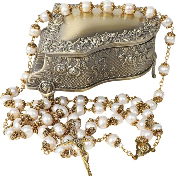 Rosary Beads Catholic for Woman 8-9mm AAA+ Freshwater White Natural Real Pearl Rosary Beads.