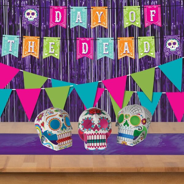 Beistle 6 Piece Three Dimensional Sugar Skull Day of The Dead Centerpieces Eye-Catching Dia De Los Muertos Party Decorations, Made in USA Since 1900, 5" x 4.5", Multicolor - Image 5