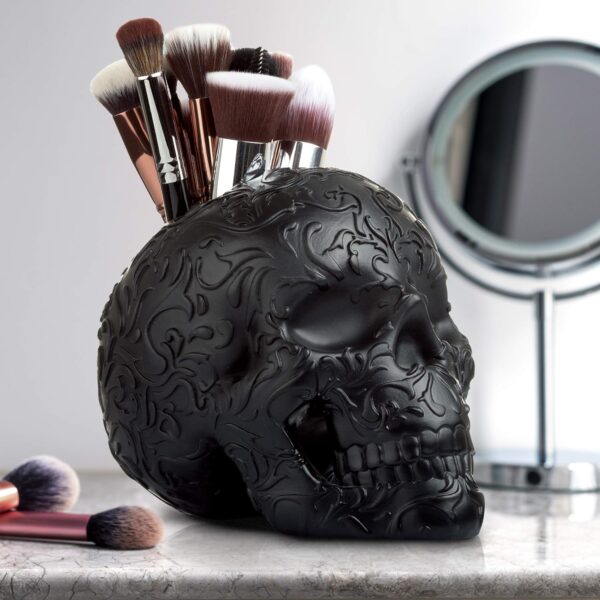 Skull Makeup Brush Holder, Pen Holder, Vanity, Desk, Office Organizer, Stationary, Decor Planter - Image 2