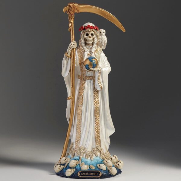 Veronese Design 11 1/2 Inch Santa Muerte Grim Reaper Holy Death Resin Sculpture White Gold Finish - Image 2