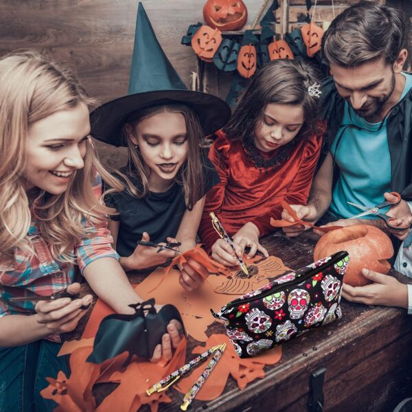 TaoBary 12 Pcs Sugar Skull Pens with Pencil Case Ballpoint Pens Retractable Click Ball Sugar Skull Gifts Pouch with Zipper Cinco De Mayo School Student Office Supplies Gift for Christmas Halloween - Image 5